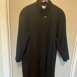 Vintage EATON RONTEX Womens 10 - 12 Black Pure Virgin Wool Midi DRESS COAT